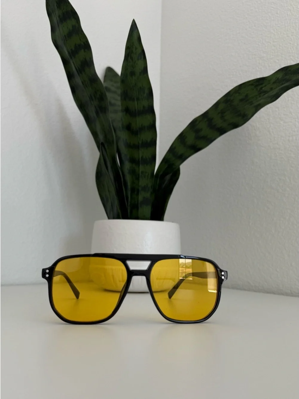 Oversized Black Yellow Lens Aviator Sunglasses